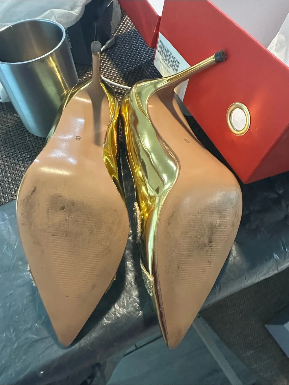 Gold Pointed-Toe Women's Flats with Glitter Bow